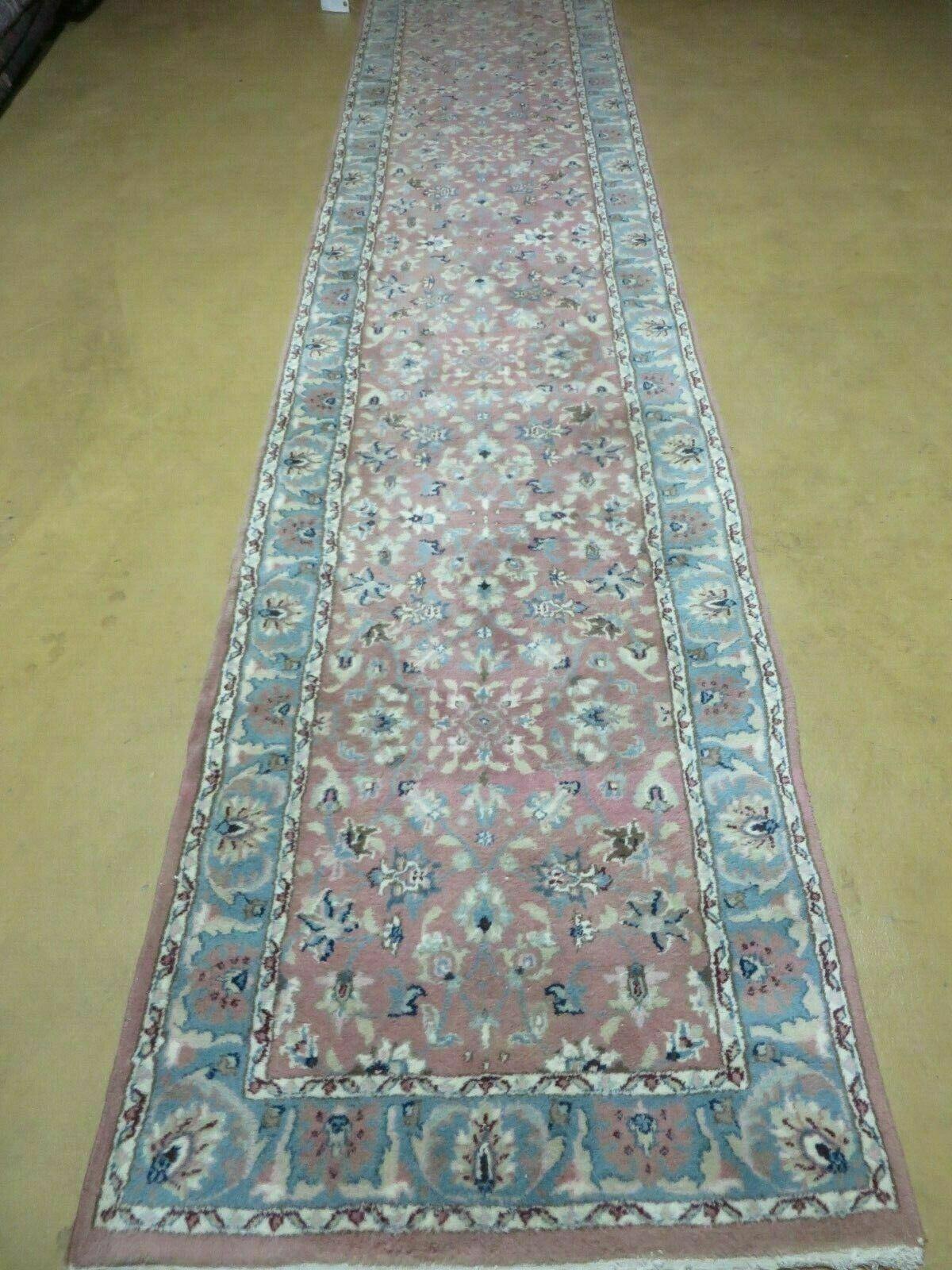 Indo Persian Runner Rug 2.8 x 12, Wool Hand Knotted, Pink and Light Blue - Jewel Rugs, view 2