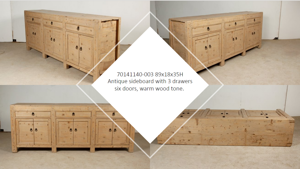 Antique six doors sideboard with drawers (Size and finish vary Approx 80"-90" long)