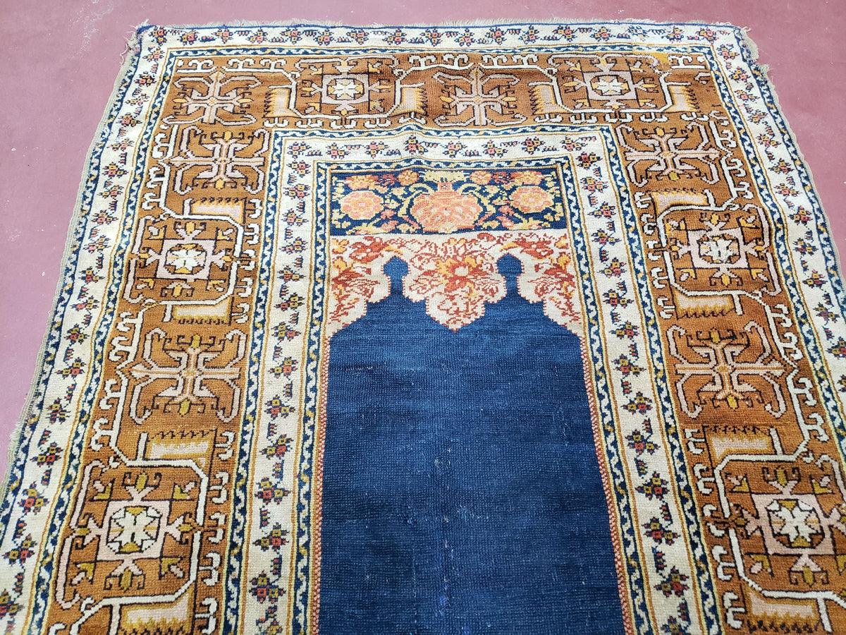 Antique Turkish Anatolian Ghiordes Prayer Rug, Twin Mihrabs, Rare Collectible Oriental Rug, Early 20th Century Prayer Rug, 3'9" x 5'2" - Jewel Rugs, view 12