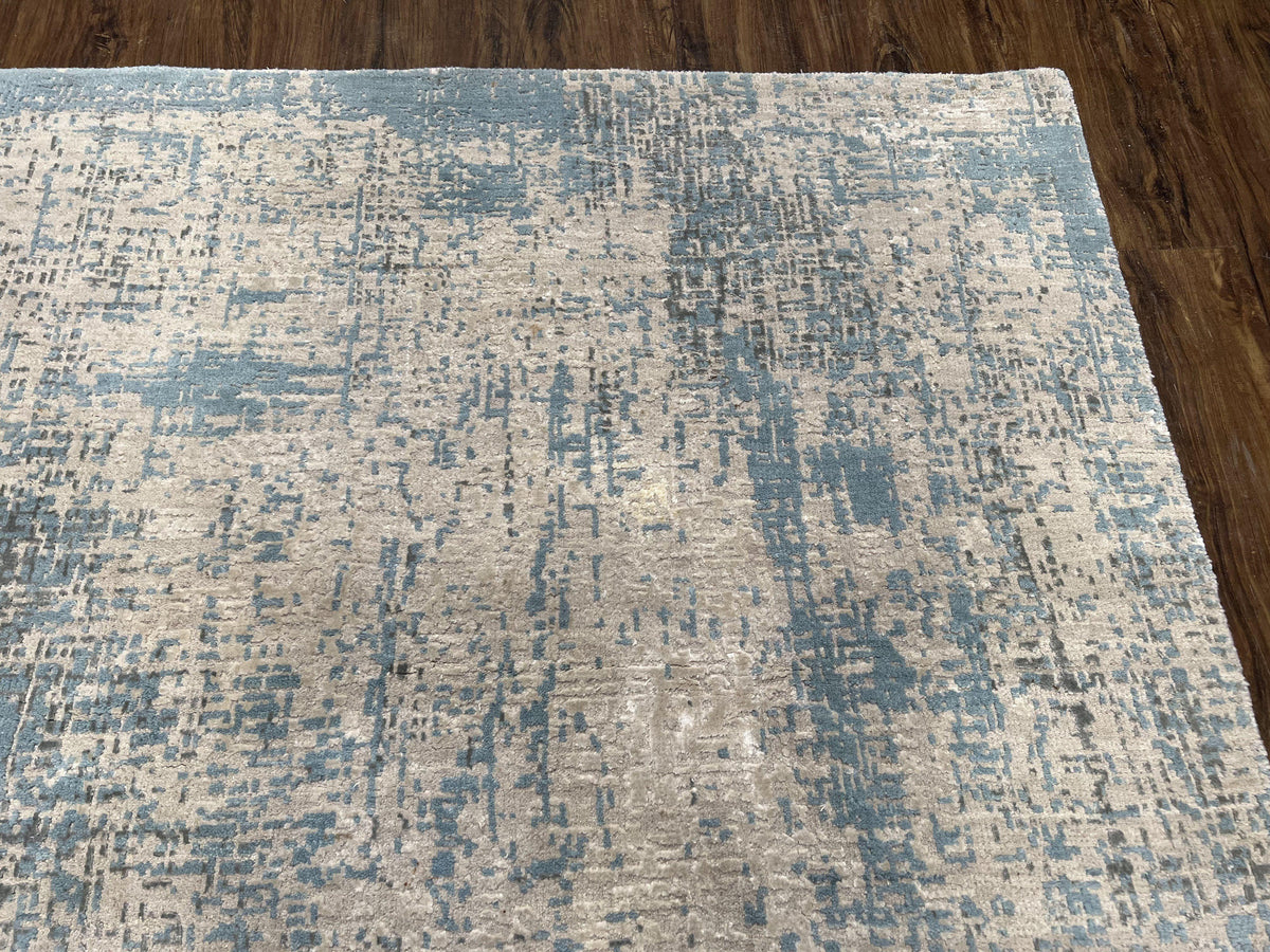 Modern Tibetan Rug 5x8 ft Light Blue and Gray Carpet, Contemporary Wool Rug, Handmade Nepali Rug, Raised Pattern, Tibet Area Rug, Nepal Rug - Jewel Rugs, view 8