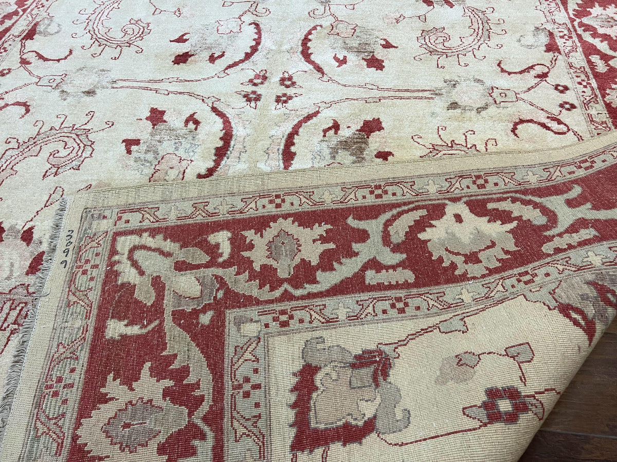 Peshawar Rug 8x12 Pakistani Carpet, Oriental Rug 8 x 12 Chobi Rug, Beige and Red, Allover Large Floral Design, Hand Knotted Vintage Wool - Jewel Rugs, view 11