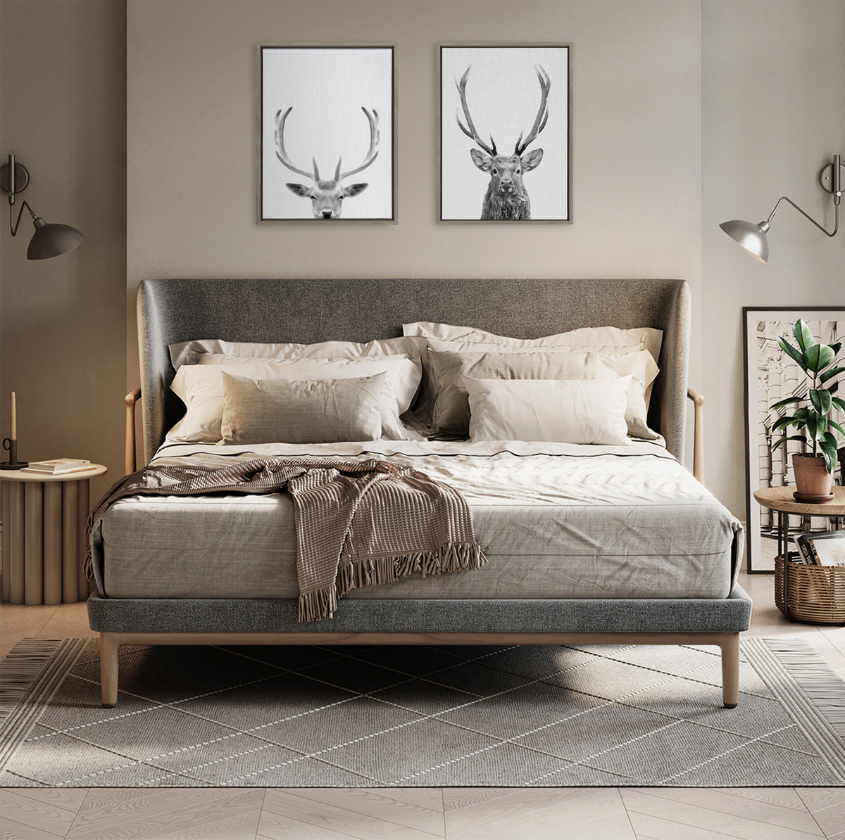 Sylvie The Red Deer BW Framed Canvas by Simon Te of Tai Prints