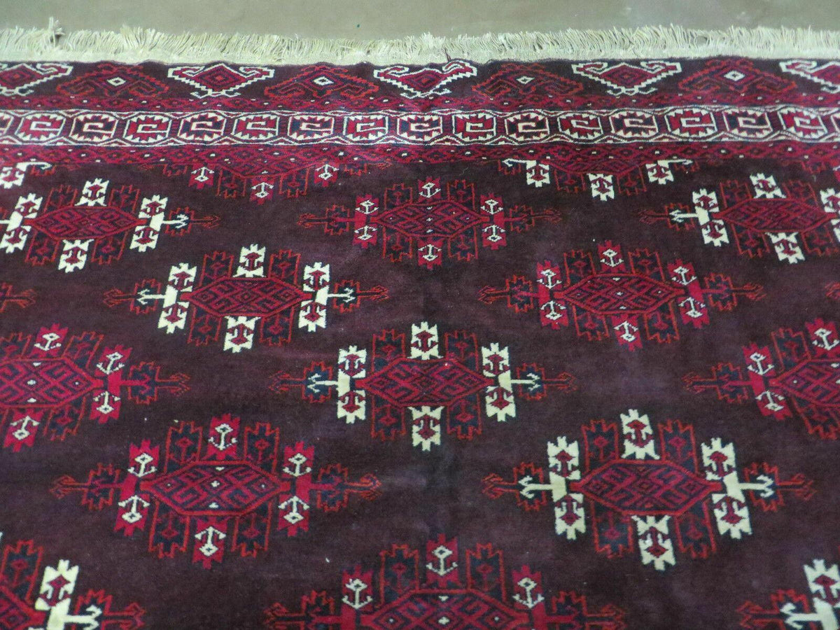 7' X 10' Antique Handmade Yamud Turkoman Wool Rug Excellent - Jewel Rugs, view 4