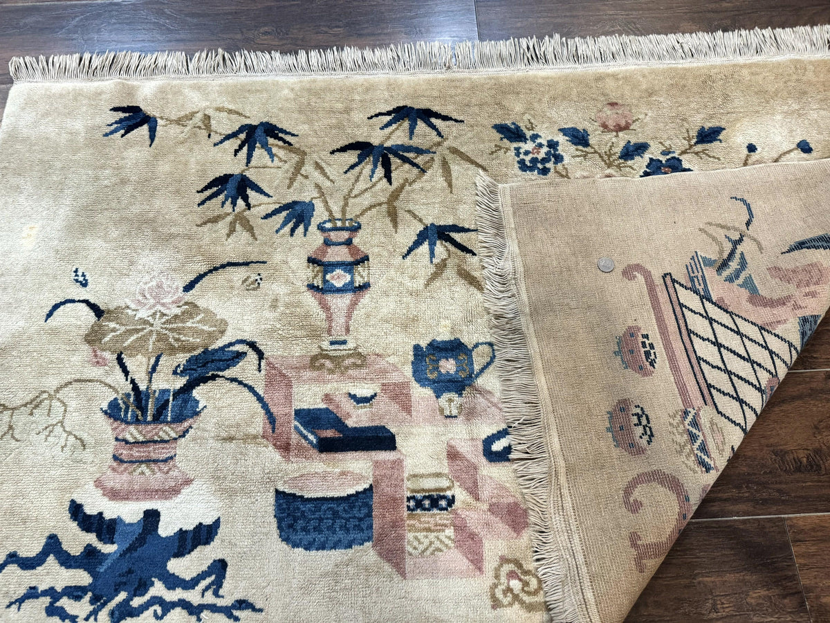 Chinese Rug 5x3, Horizontal Rug, Vases Flowers, Handmade Antique Vintage Carpet, Peking Rug, Chinese Wool Rug - Jewel Rugs, view 11