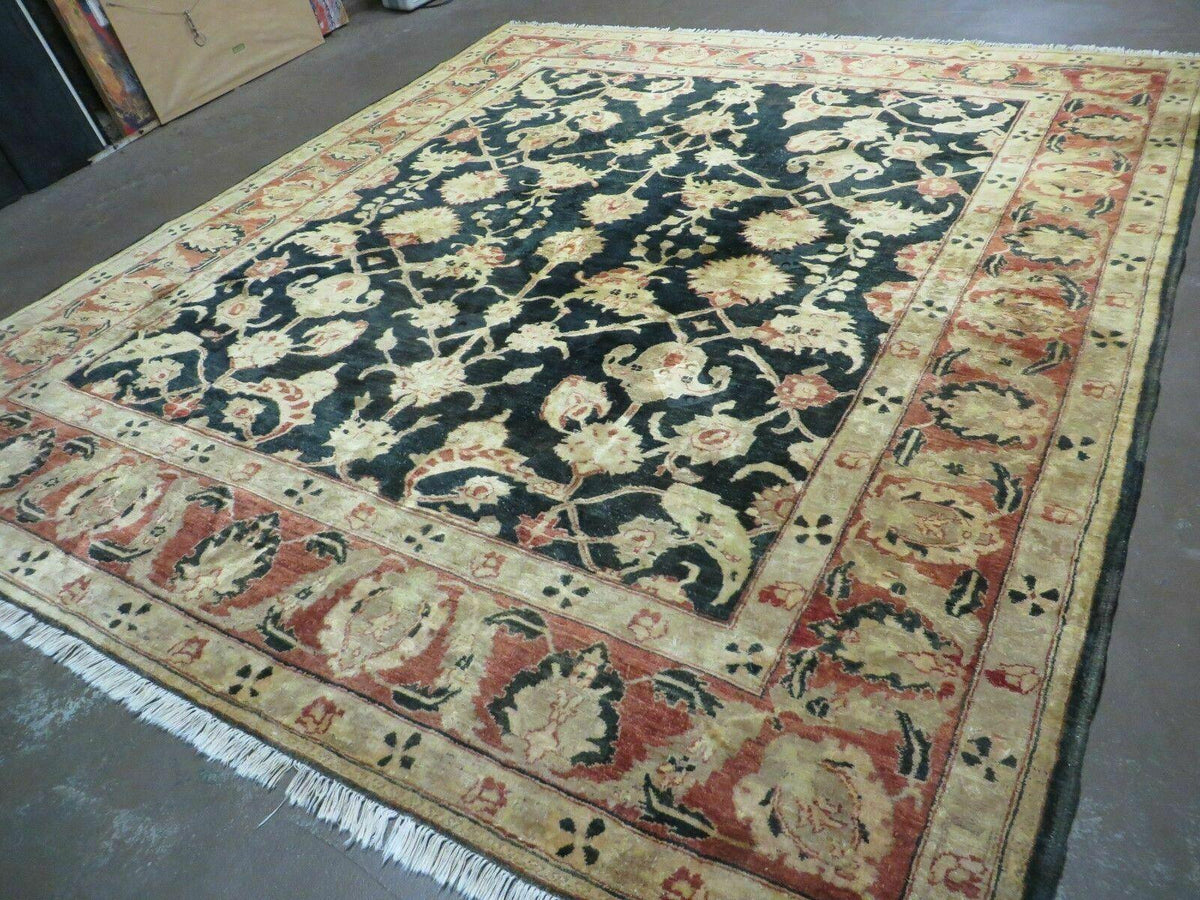 8' X 9' Handmade Pakistan Wool Cotton Rug Peshawar Black Floral Nice # 200C - Jewel Rugs, view 3