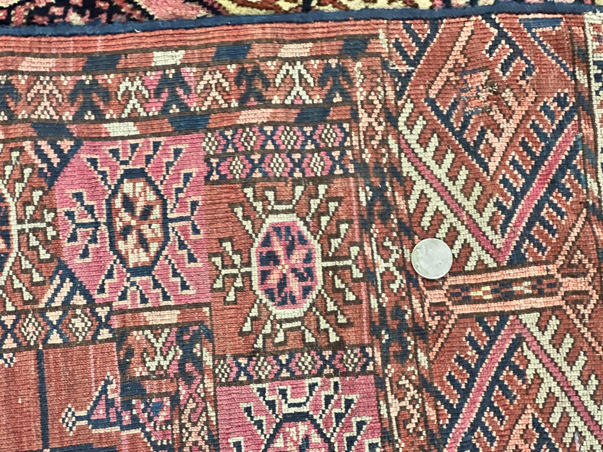 Persian Turkoman Rug 4x6, Wool Hand Knotted Antique Bokhara Carpet, Red Pink, Handmade Tribal Oriental Rug 4 x 6 ft - Jewel Rugs, view 11