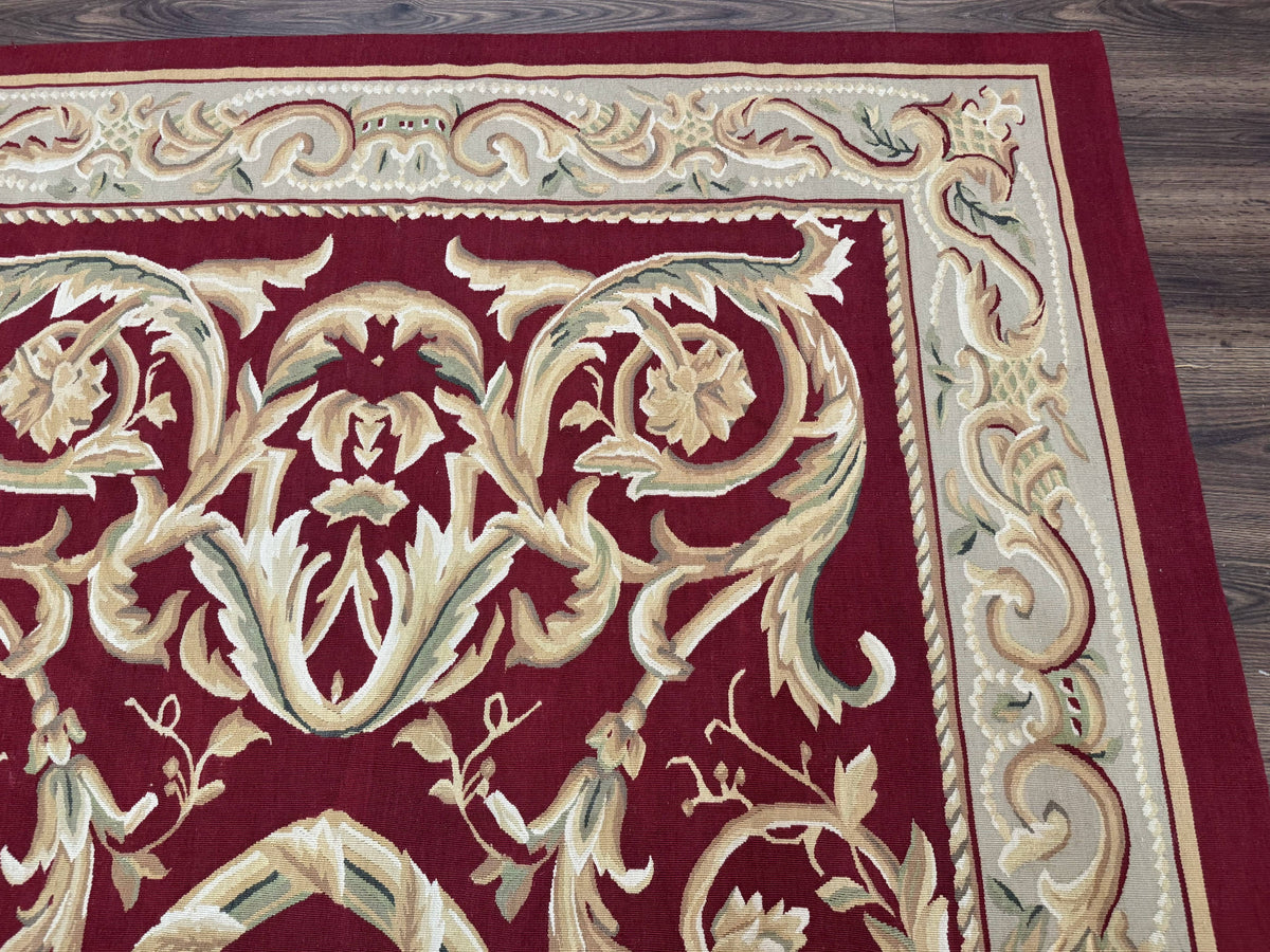 Burgundy Aubusson Rug 6x9, Vintage Wool Carpet - Jewel Rugs, view 8