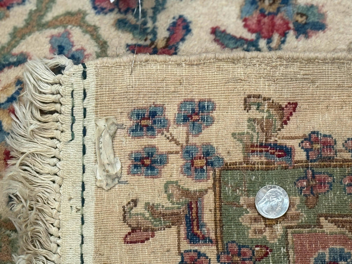 Palace Size Persian Kerman Rug 11x20 ft, Very Fine 340 KPSI, Vintage Oversized Wool Handmade Large Persian Carpet, Beige Light Blue Pink - Jewel Rugs, view 10