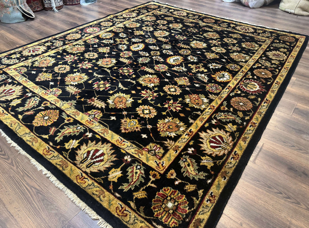 Indo Persian Mahal Rug 8x10, Black and Gold, Wool Hand Knotted Oriental Carpet - Jewel Rugs, view 3
