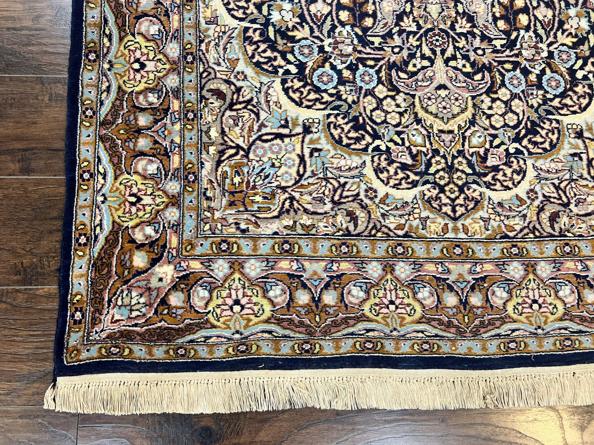 Pak Persian Rug 5x7, Navy Blue Hand Knotted Wool Oriental Carpet 5 x 7 ft, Floral Medallion, Traditional Vintage Pakistani Rug, 225 KPSI - Jewel Rugs, view 8