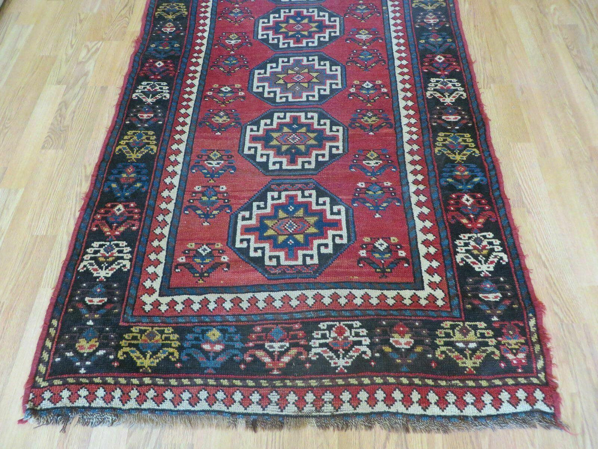 3' 3" X 10' Hand-Knotted Antique Handmade Caucasian Kazak Wool Runner Rug - Jewel Rugs, view 5