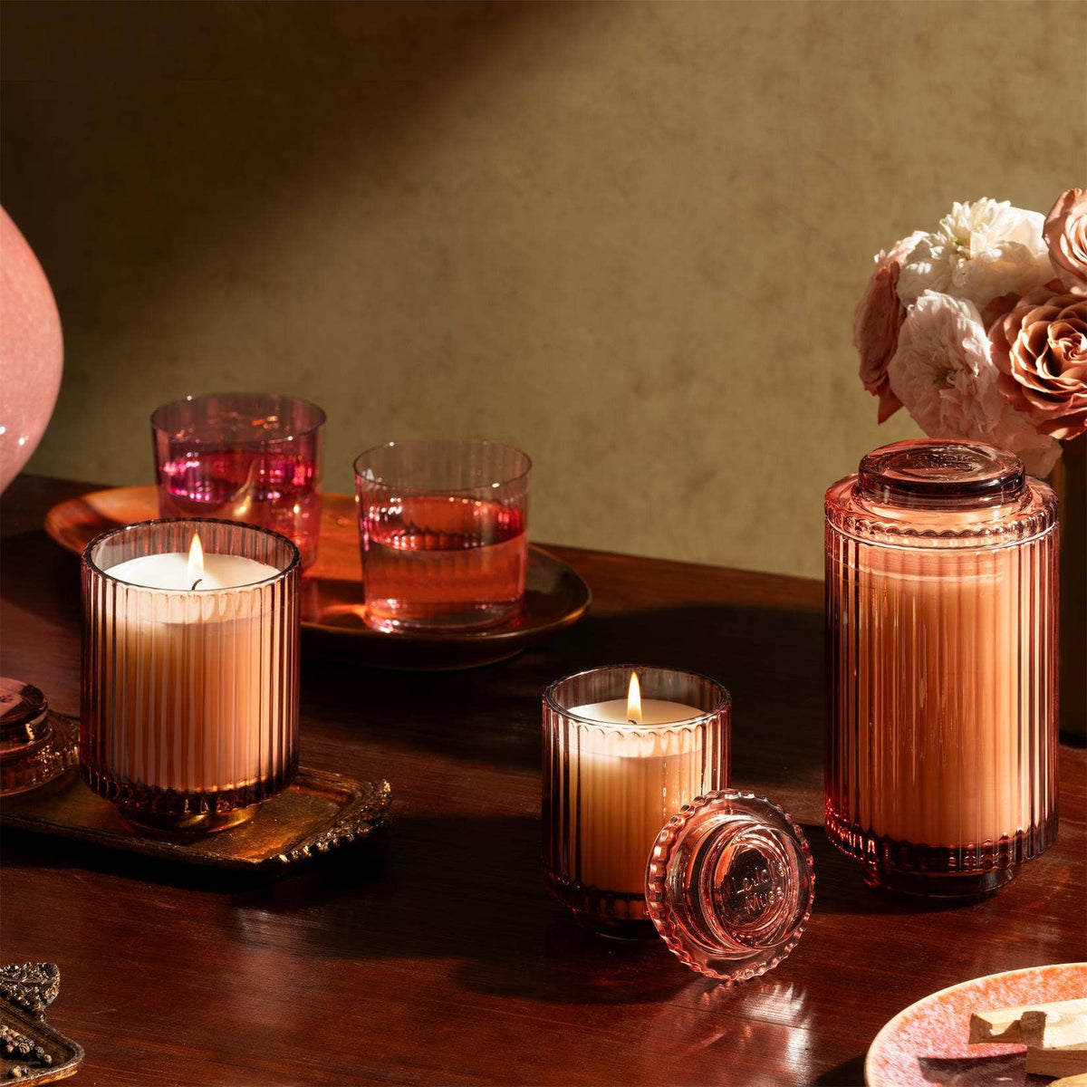 Aurélie Reeded Glass Candle: Santal Rosé - (M) - Source by Studio Skara, view 6