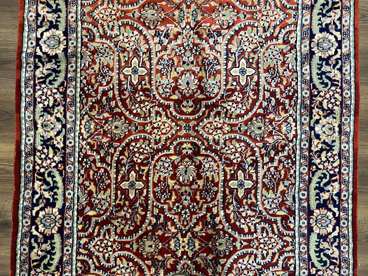 Indo Persian Rug 4x7, Allover Floral Oriental Carpet, Red and Navy Blue, Hand Knotted Indian Kashmiri Traditional Vintage Area Rug 4 x 7 ft - Jewel Rugs, view 5