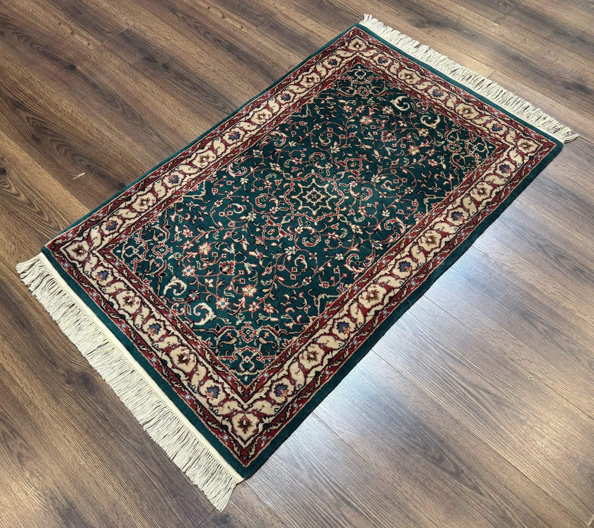 Dark Green Indo Persian Rug 2.5 x 4, Hand Knotted Wool Small Oriental Carpet - Jewel Rugs, view 3