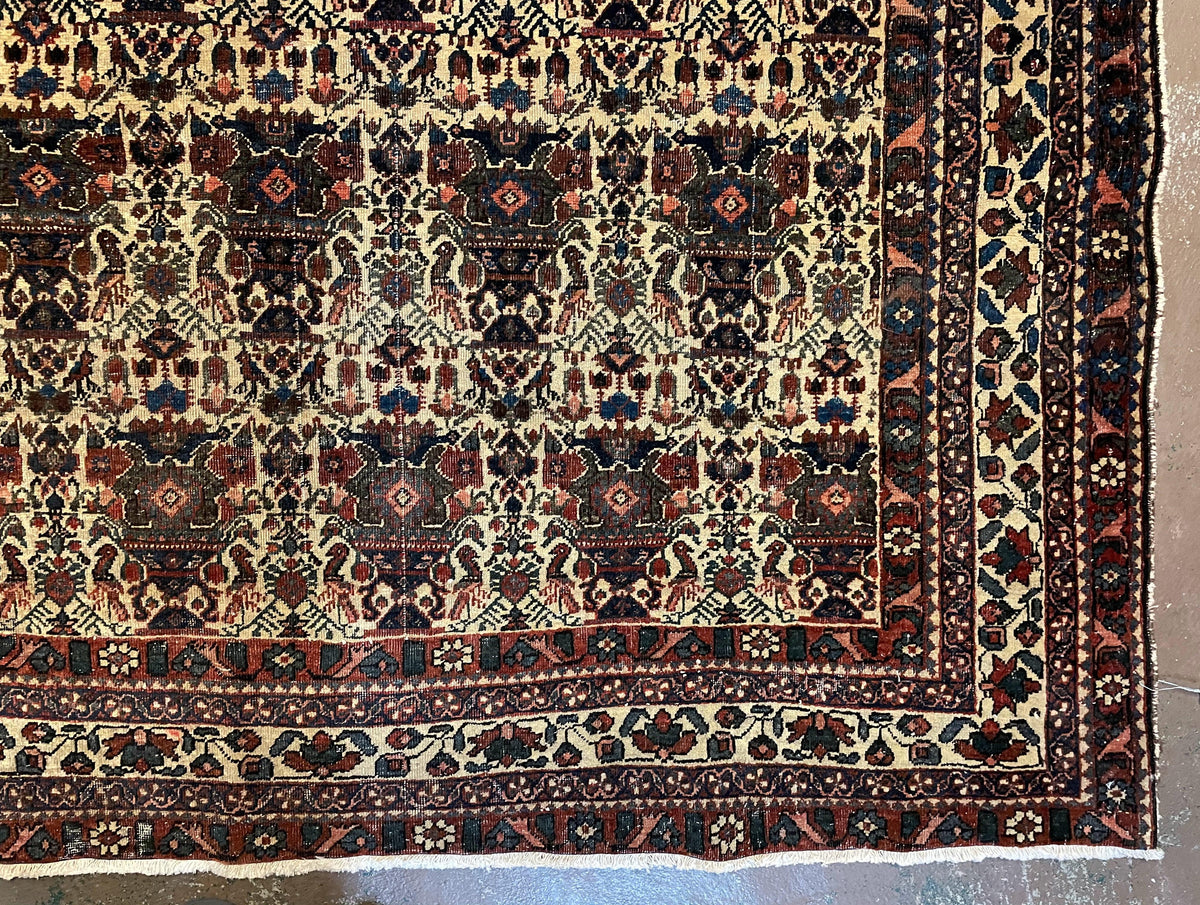 Antique Persian Afshar Rug 5x7, Wool Hand Knotted Oriental Carpet 5 x 7 ft, Repeated Motif Allover, Cream and Maroon, Tribal Rug, Medium Sized Rug, Zil-i-Sultan Design - Jewel Rugs, view 10