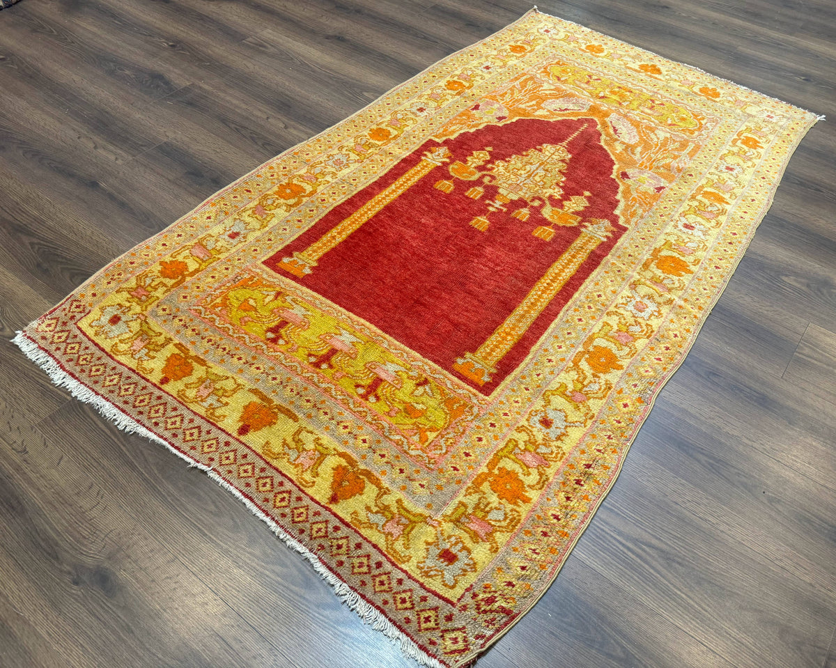 Antique Turkish Prayer Rug 4x6, Red and Golden Mustard, Mihrab Design, Anatolian Carpet - Jewel Rugs, view 3