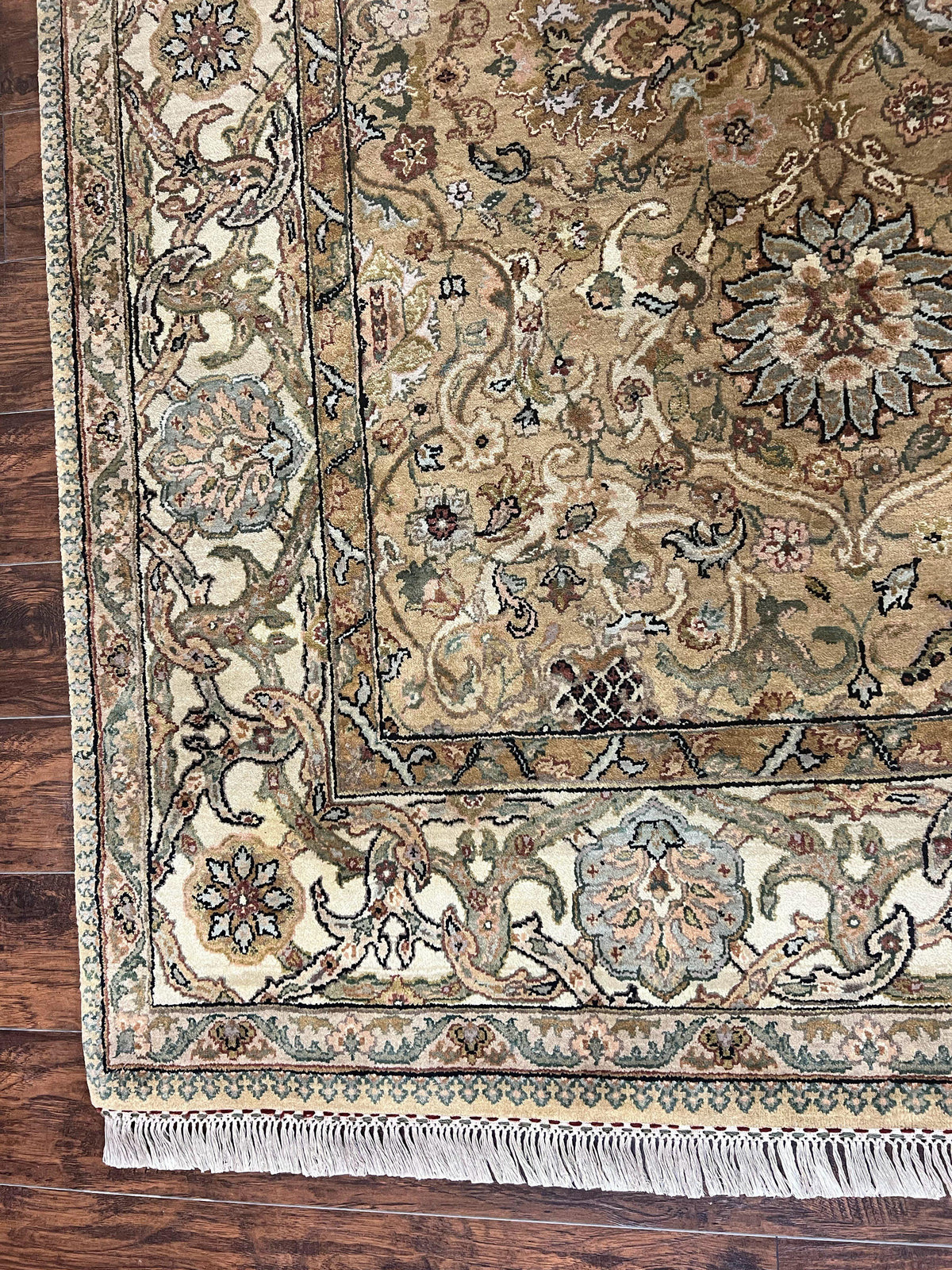 Indo Mahal Rug 8x10, Indian Jaipur Rug 8 x 10 ft, Wool Indo Persian Carpet, Handmade Traditional Floral Area Rug, Olive Green, Vintage Rug - Jewel Rugs, view 9
