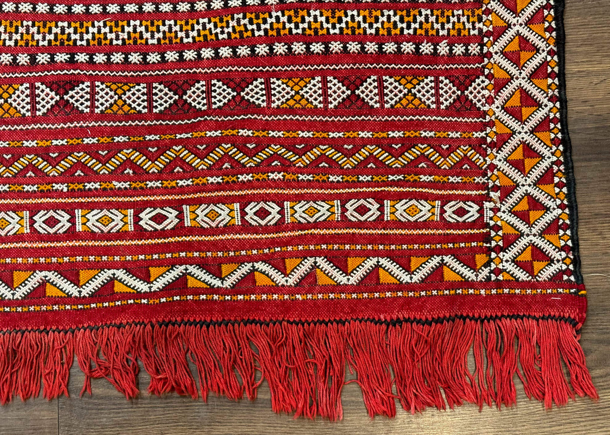 Moroccan Kilim Rug 4x8, Flatweave, Bohemian, Red Ivory Orange - Jewel Rugs, view 10