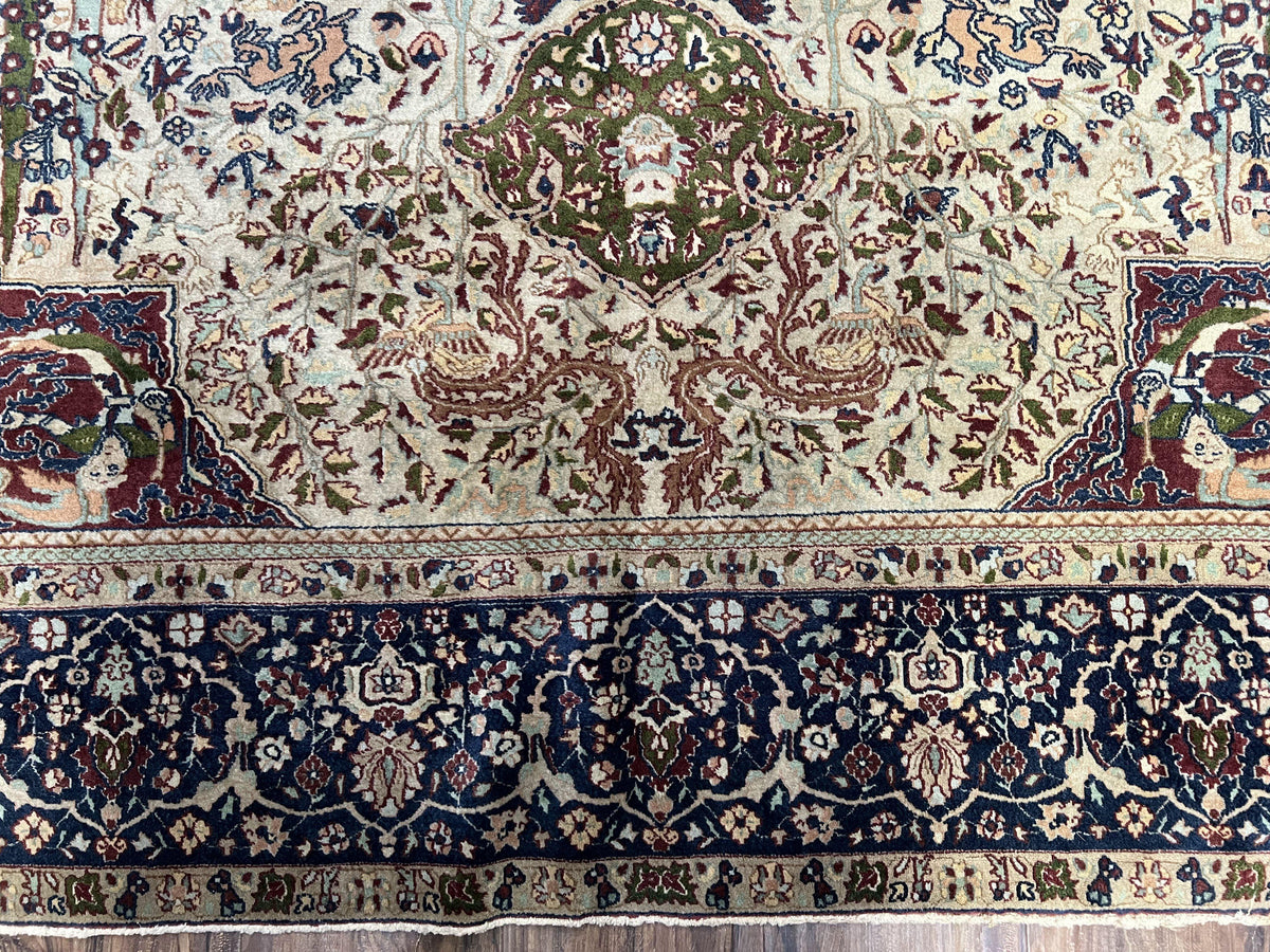 Rare Antique Indian Agra Rug, Early 20th Century Indian Carpet, Animal and Angel Motifs, Hunting Scene, Collectible Oriental Carpet, Wow - Jewel Rugs, view 11