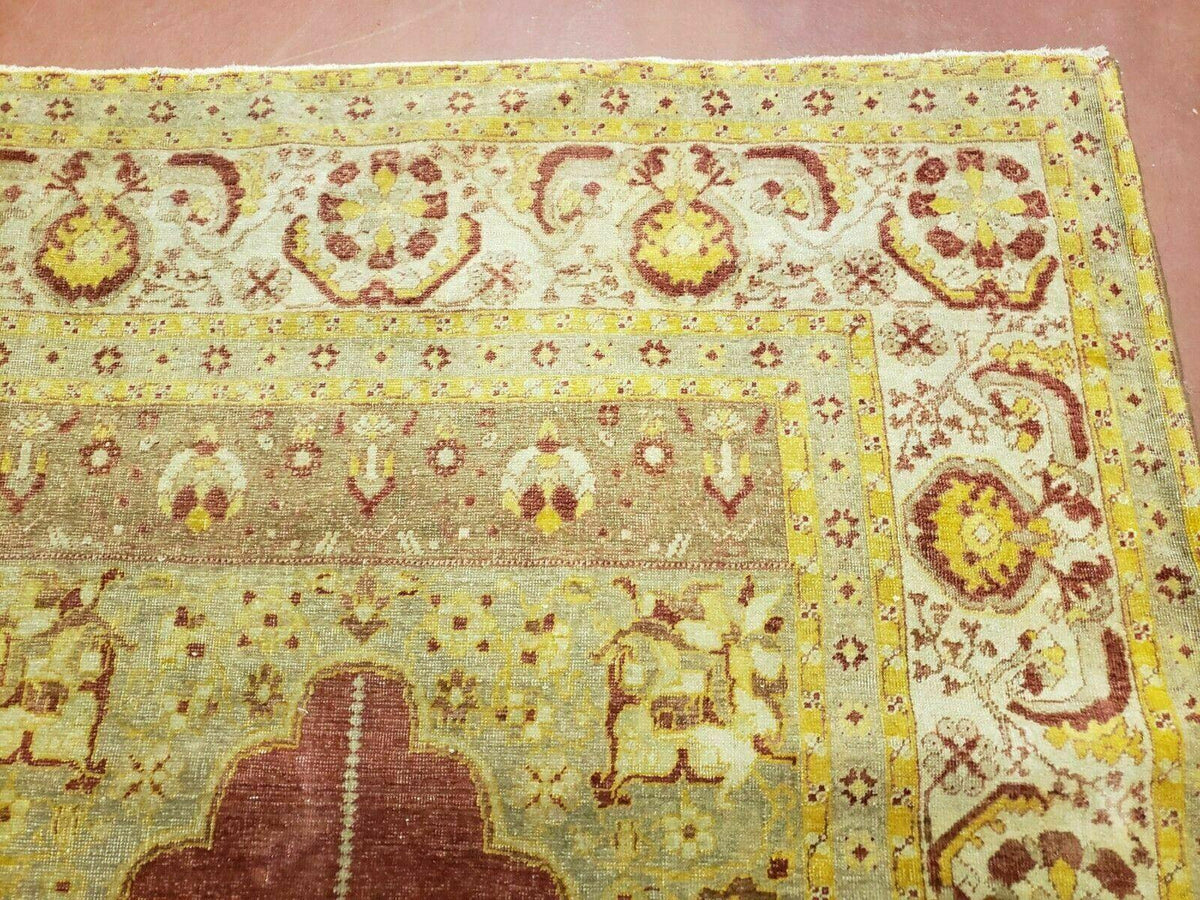 4' 5" X 7' Antique HandmadeTurkish Prayer Melas Oushak Wool Rug Mehrab Nice - Jewel Rugs, view 8