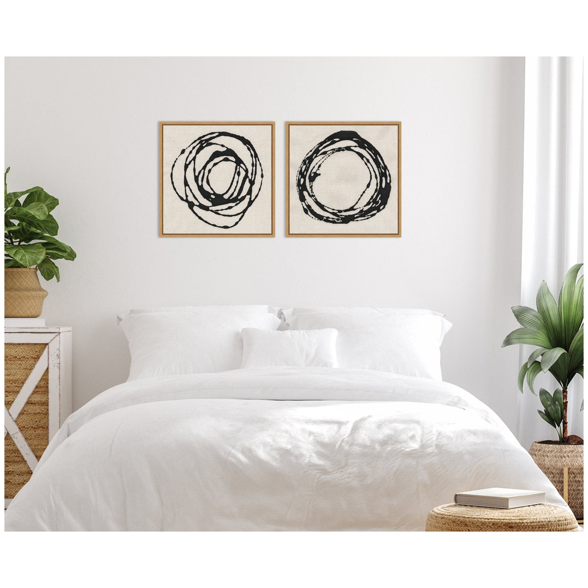 Sylvie Flowing Circle Abstracts - 2 Piece Framed Canvas Art Set by The Creative Bunch Studio