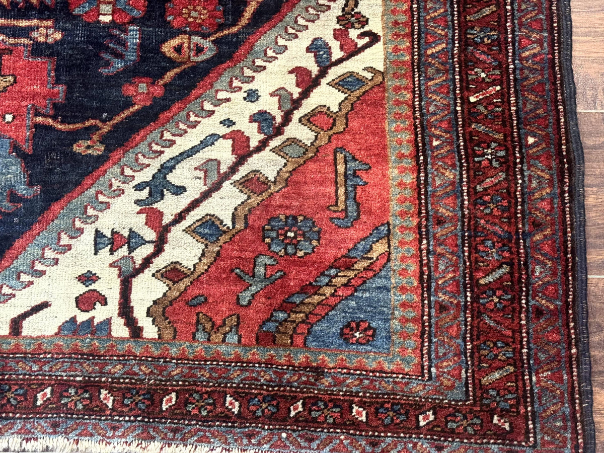 Antique Persian Bidjar Rug 5x6, Navy Blue and Red, Persian Tribal Rug - Jewel Rugs, view 10