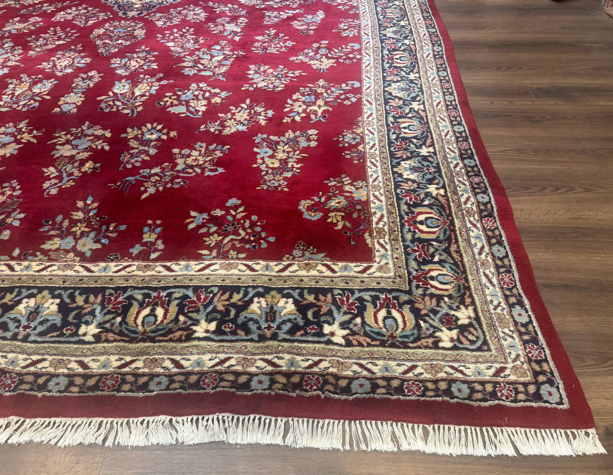Indo Persian Sarouk Rug 10x14, Large Red and Navy Blue Carpet, Traditional Floral Wool Rug - Jewel Rugs, view 10