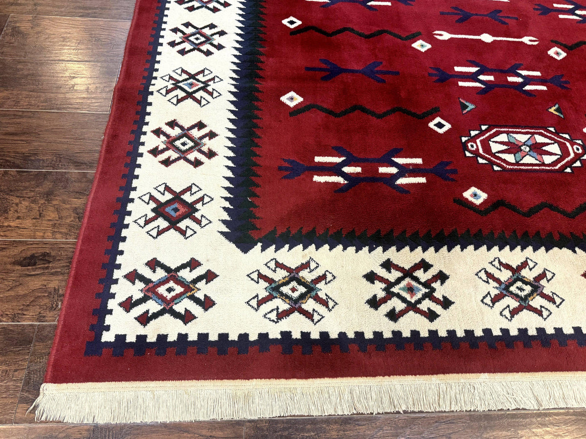 Belgium Power Loomed Rug 8x11, Navajo Native American Design, Dark Red and Ivory, Tribal Rug, Bohemian Carpet - Jewel Rugs, view 9
