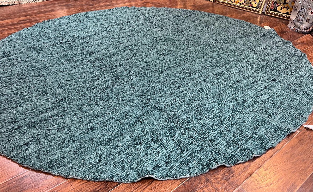 Large Round Indian Rug 11x11, Teal, Vintage Handmade Wool Carpet - Jewel Rugs, view 3