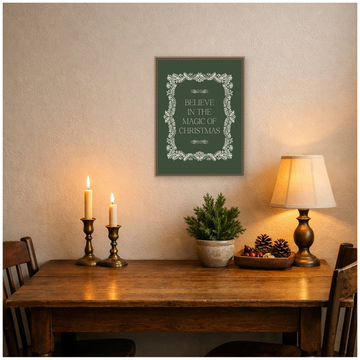Christmas Magic Green by Kikiandnim Framed Canvas Wall Art Print