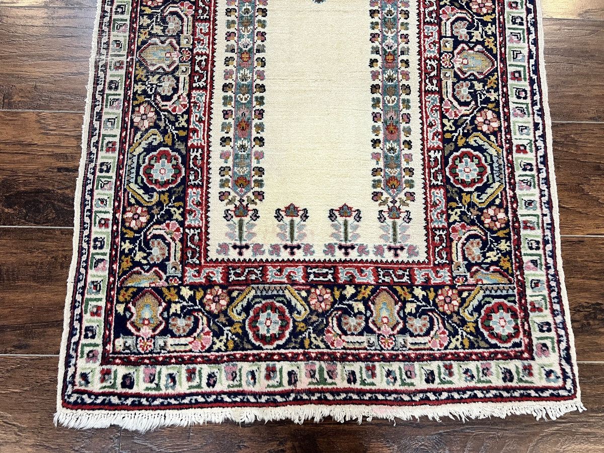 Turkish Prayer Rug 2.5 x 4, Vintage Wool Hand Knotted Carpet, Ivory - Jewel Rugs, view 12