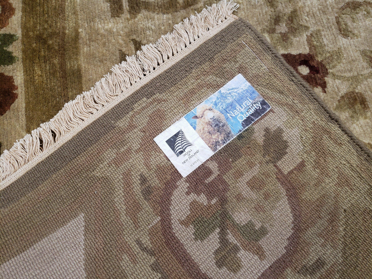 Vintage Nepali Tibetan Aubusson Rug 6x9, Wool Hand-Knotted Cream Beige Carpet, Leaves & Floral Pattern 6 x 9 Soft Area Rug Home Office Rug - Jewel Rugs, view 11