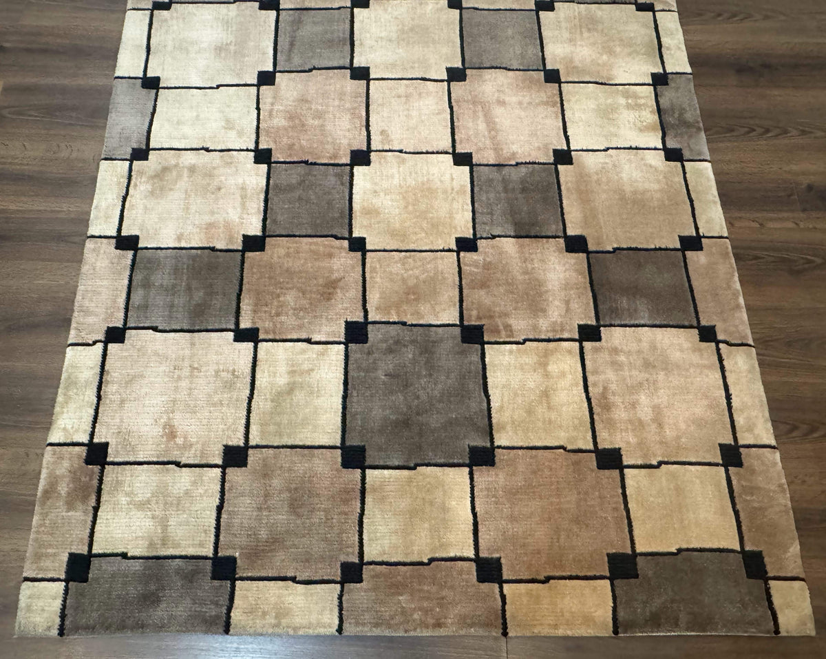 Tibetan Wool Rug 5x8, Contemporary Modern Carpet, Abstract Design, Soft Thick Pile, Pair B - Jewel Rugs, view 6