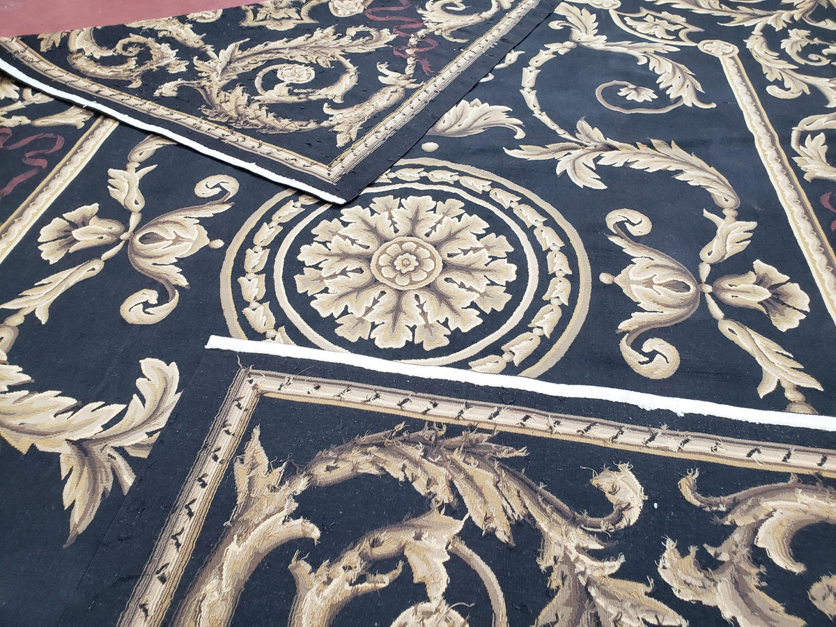 Black and Tan Aubusson Rug, 10 x 14 Aubusson Carpet, New Aubusson Rug, Elegant, Wool, Handmade Area Rug, Flatweave Rug, Large Aubusson Rug - Jewel Rugs, view 11