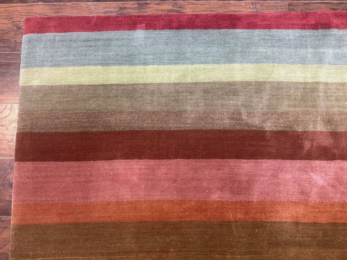 Modern Persian Gabbeh Rug 8x10, Multicolor Stripes, Soft Thick Wool Pile - Jewel Rugs, view 6