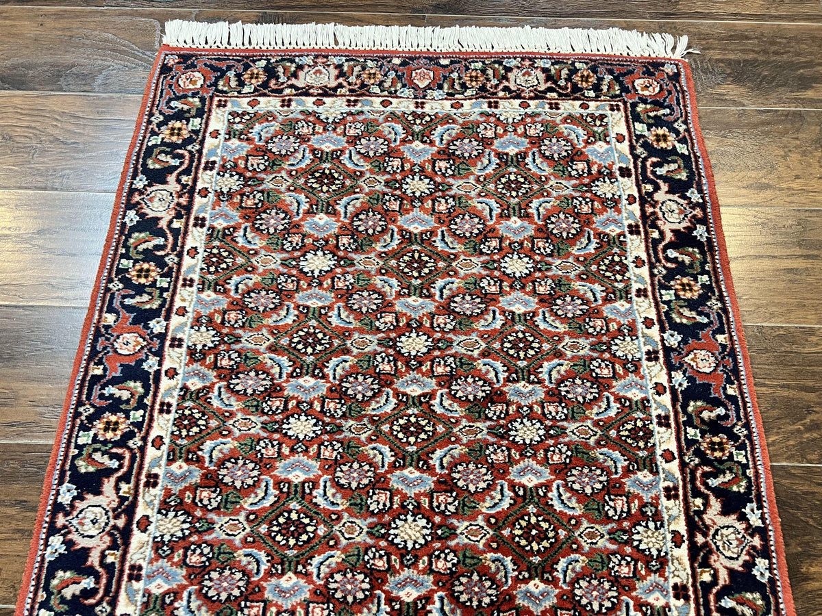 Indo Persian Rug 3x5, Red and Navy Blue, Wool Vintage Handmade Small Carpet 3 x 5 ft, Herati Pattern, Bidjar Rug - Jewel Rugs, view 3