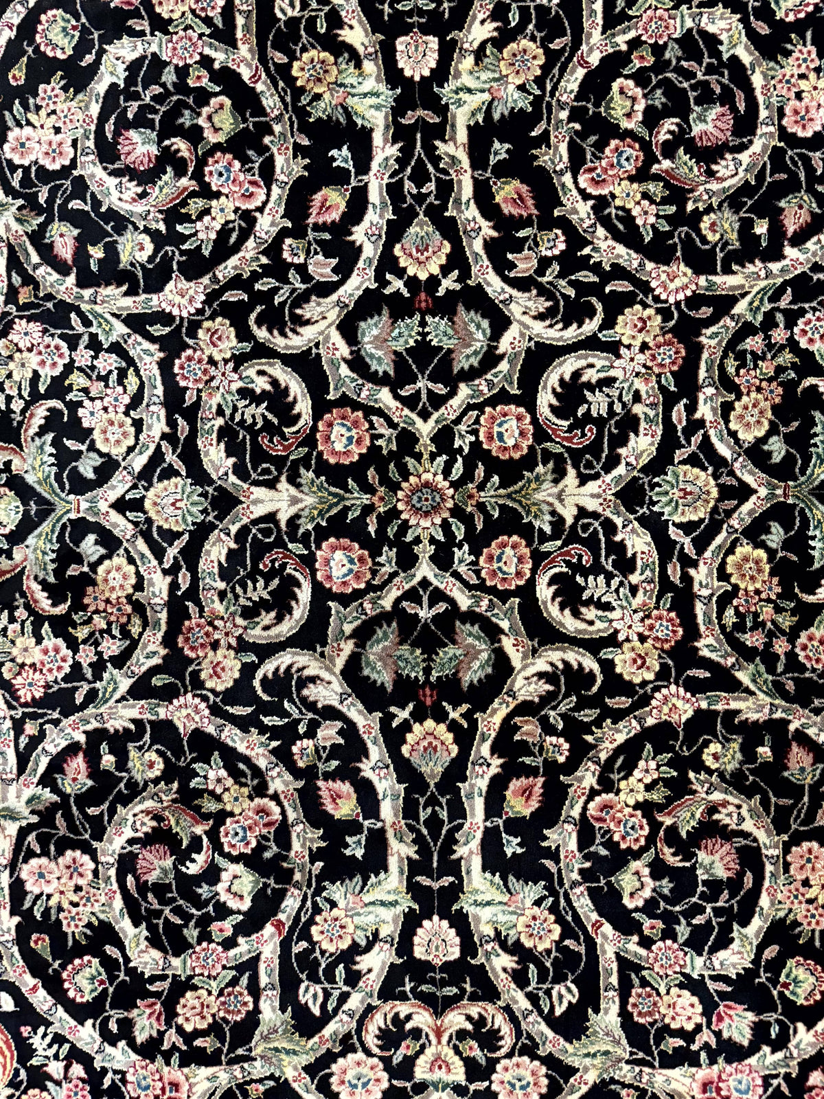 Black Pak Persian Rug 8x11, Floral Pattern, Hand Knotted Vintage Wool Rug with Silk Highlights, Fine 200 KPSI - Jewel Rugs, view 5