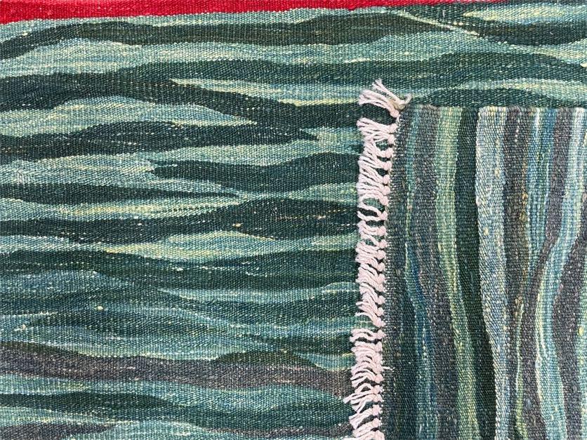 Sea Green Kilim Area Rug, White Blue Red Stripes, Russian Flag Rug, Flatweave Hand Knotted Carpet, Turkish Carpet, Wool, New, 5' 6" x 7' 10" - Jewel Rugs, view 11