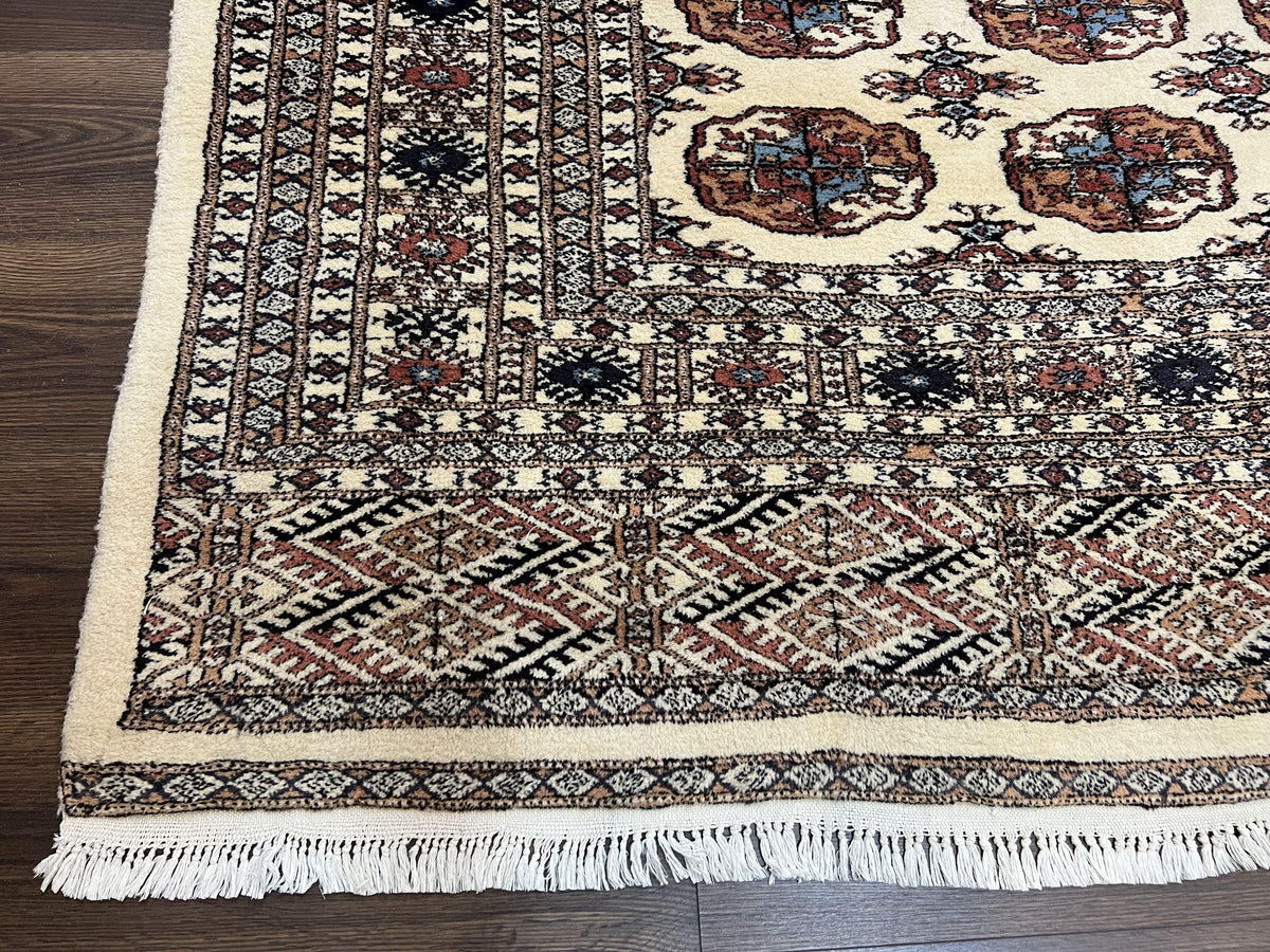 Pakistani Bokhara Rug 8x10, Wool Turkoman Carpet, Ivory/Cream - Jewel Rugs, view 9