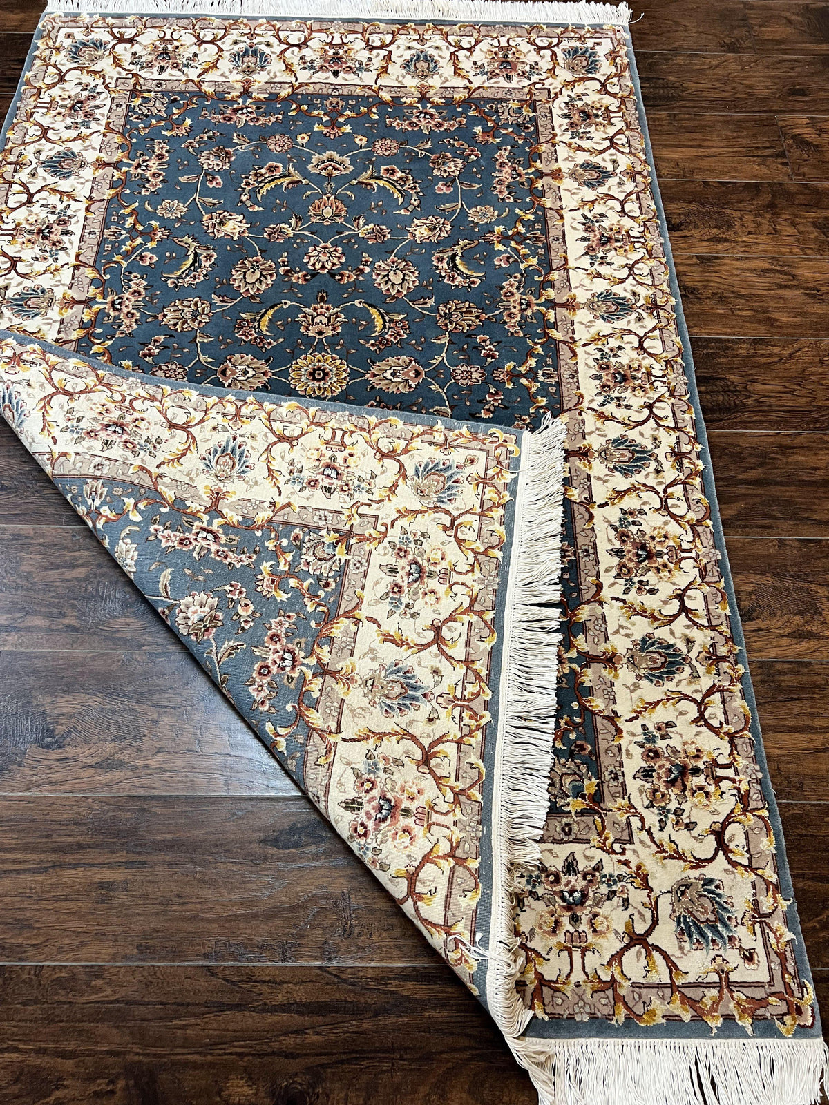 Sino Persian Rug 4x6, Very Fine Oriental Carpet, Handmade Rug 4 x 6, Floral Allover Vintage Traditional Wool & Silk Highlights, 200 KPSI - Jewel Rugs, view 11