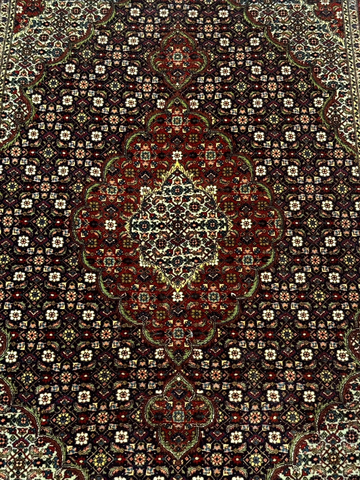 Persian Tabriz Rug 3x5, Wool on Silk Foundation, Very Fine 550 KPSI, Dark Navy Blue - Jewel Rugs, view 7