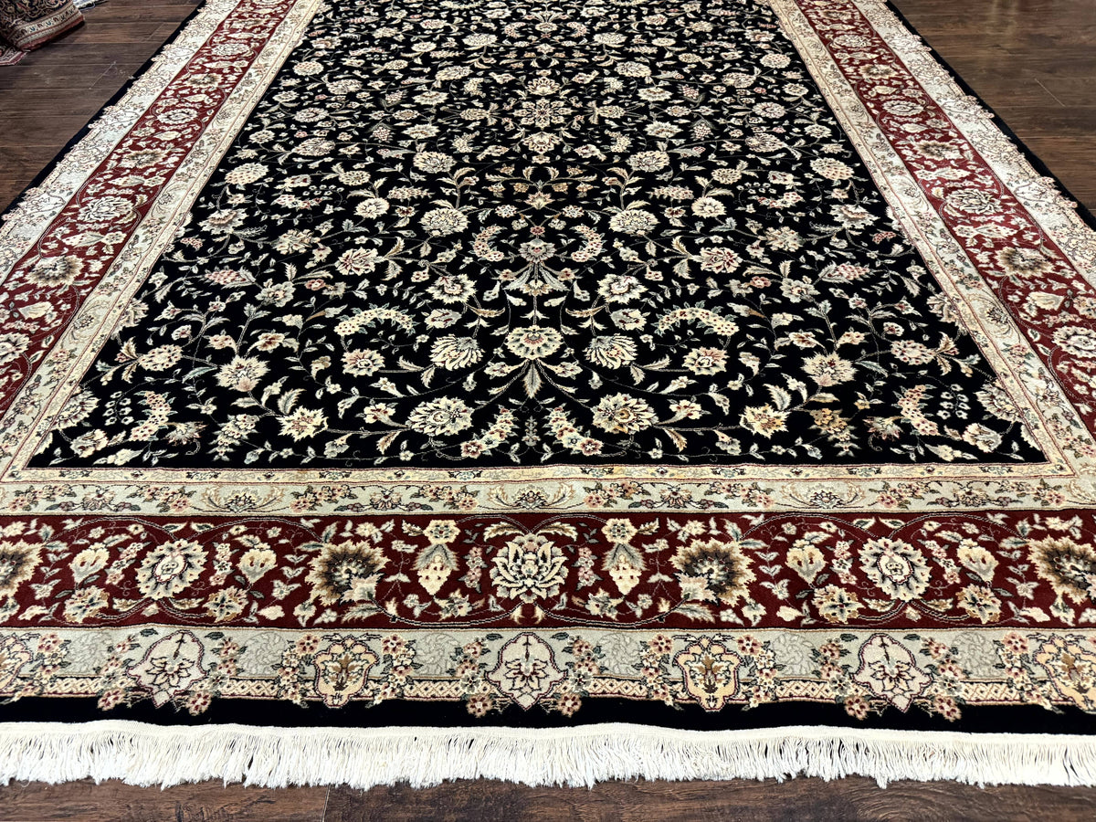 Sino Persian Rug 9x12, Fine Elegant Oriental Carpet 200 KPSI, Black and Dark Red, Allover Floral - Jewel Rugs, view 5