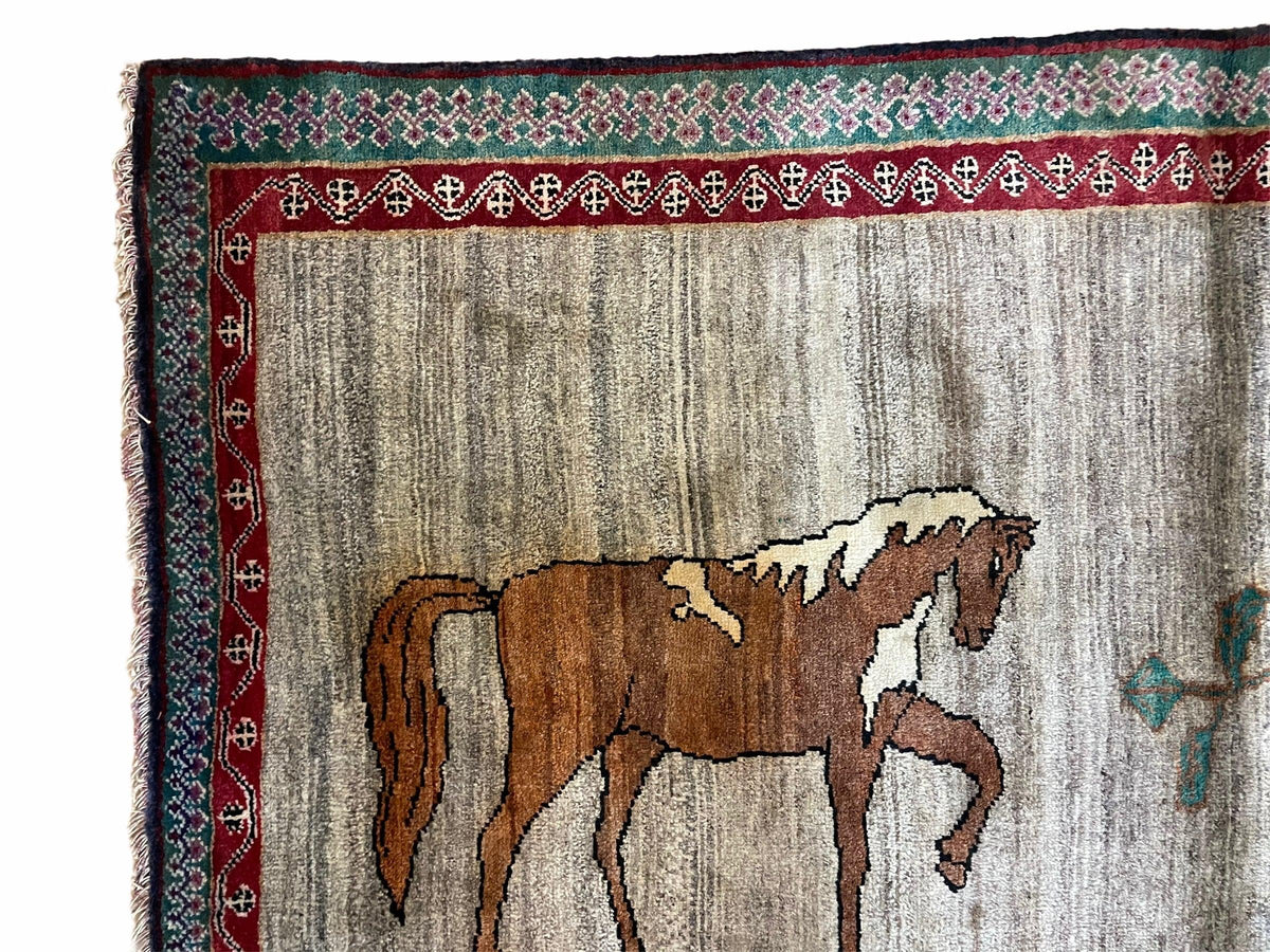 4 X 6 Handmade Rug Zagros New Vintage Quality Wool Rug Horses Silver Brown Nice - Jewel Rugs, view 4