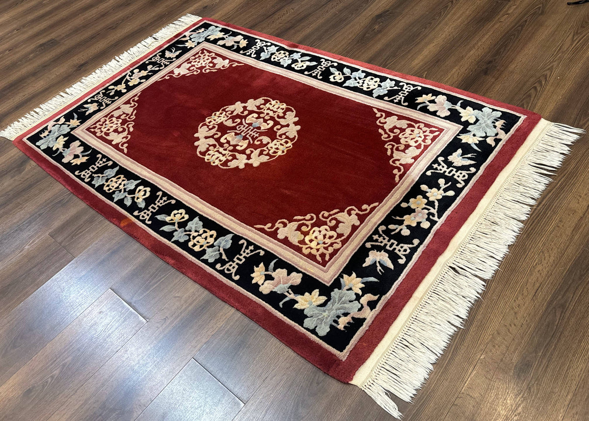 Chinese Wool Rug 4x6, Maroon and Black, Butterflies, Chinese Oriental Carpet, 90 Line Rug - Jewel Rugs, view 12
