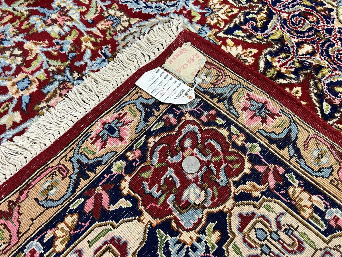 Persian Kirman Rug 7x10, Hand Knotted Wool Floral Medallion Carpet, Dark Red - Jewel Rugs, view 11
