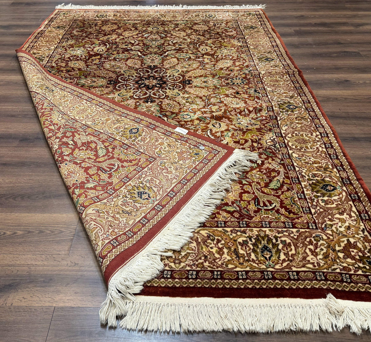Tree of Life Indian Kashmiri Rug 6x9, Rust Red and Cream, Animal Pictorials, Fine 290 KPSI - Jewel Rugs, view 11