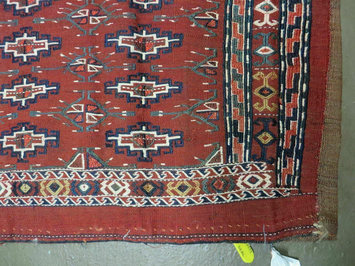 45" X 32" Antique Handmade Bokhara Turkoman Yomud Chuval Wool Rug Soumak NICE - Jewel Rugs, view 7