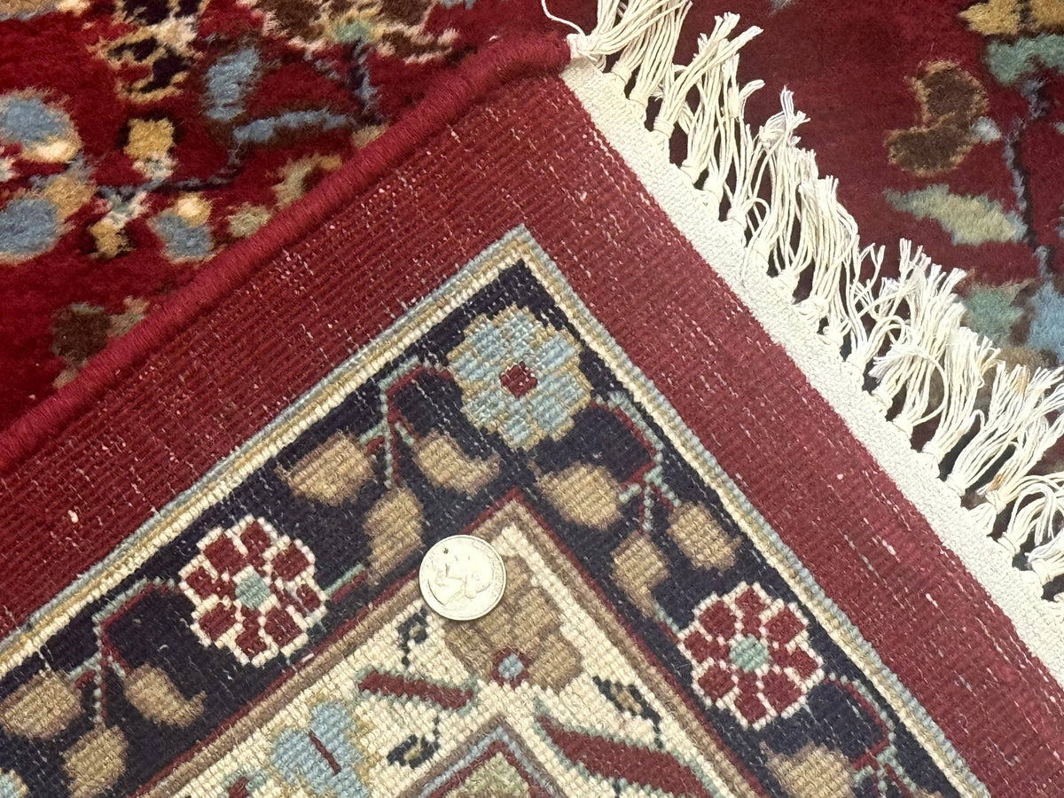 Indo Persian Sarouk Rug 10x14, Large Red and Navy Blue Carpet, Traditional Floral Wool Rug - Jewel Rugs, view 11
