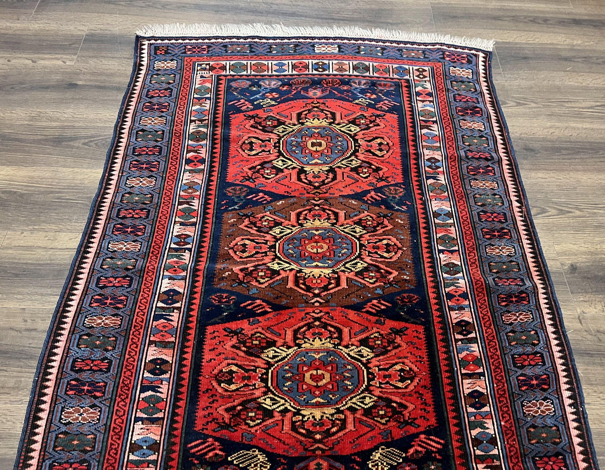 Antique Caucasian Seychour Rug 3.7 x 5.5, Collectible Oriental Carpet, Navy Blue and Red, Fine Kuba Rug, Vintage Rug, Wool Hand Knotted Rug - Jewel Rugs, view 13