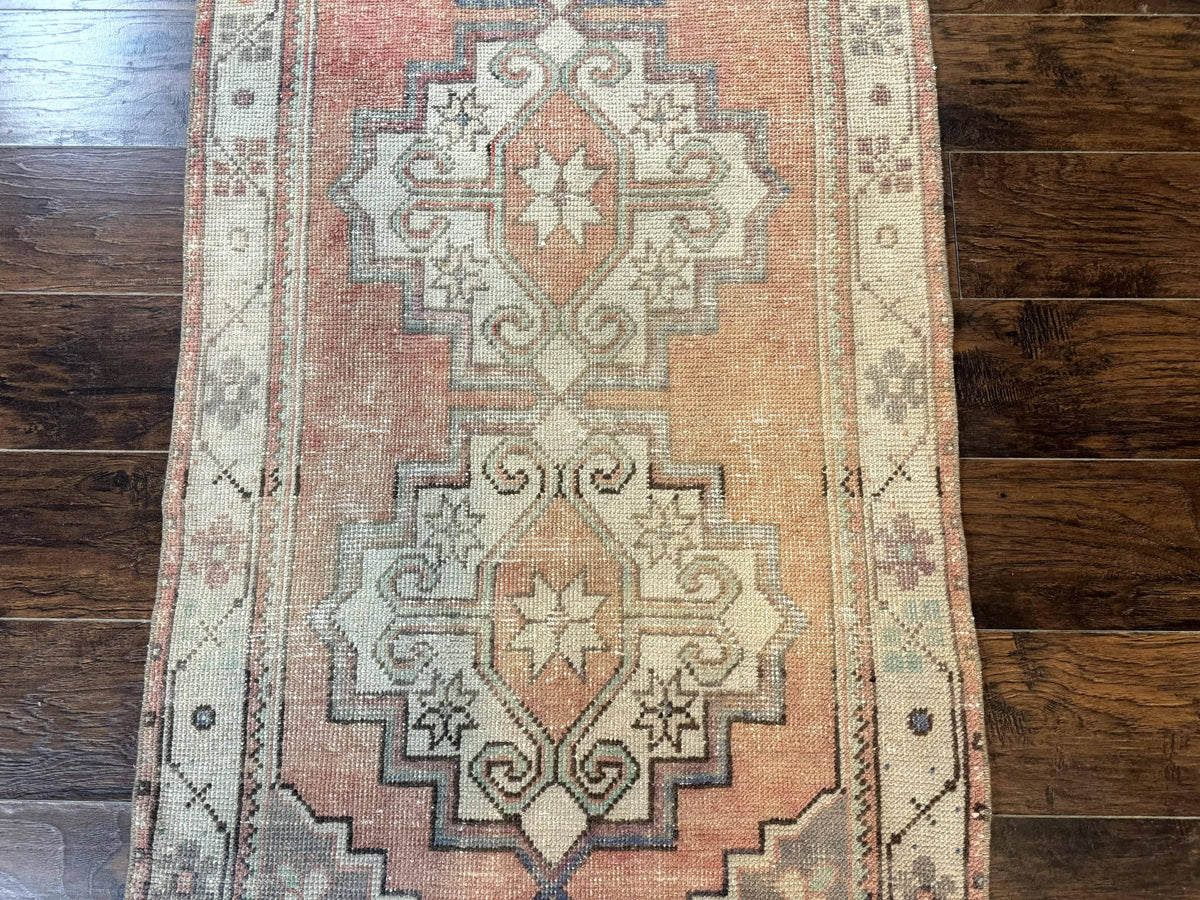 Antique Turkish Runner Rug 3 x 9.6, Farmhouse Rug, Geometric Runner, Handmade, Vintage Rug for Modern Home - Jewel Rugs, view 2